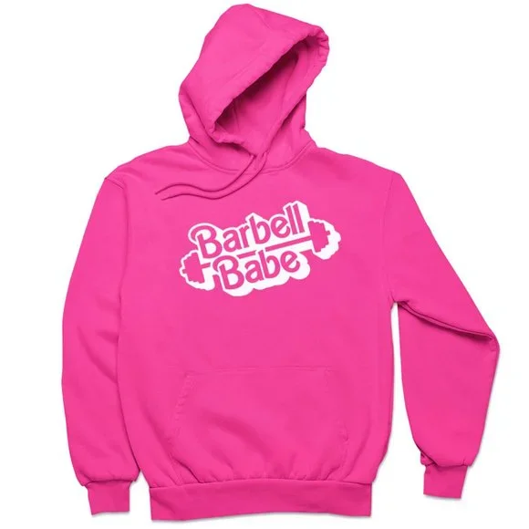 🆕Barbell Babe Pink Fleece Pullover Hoodie Sweatshirt - Picture 1 of 2
